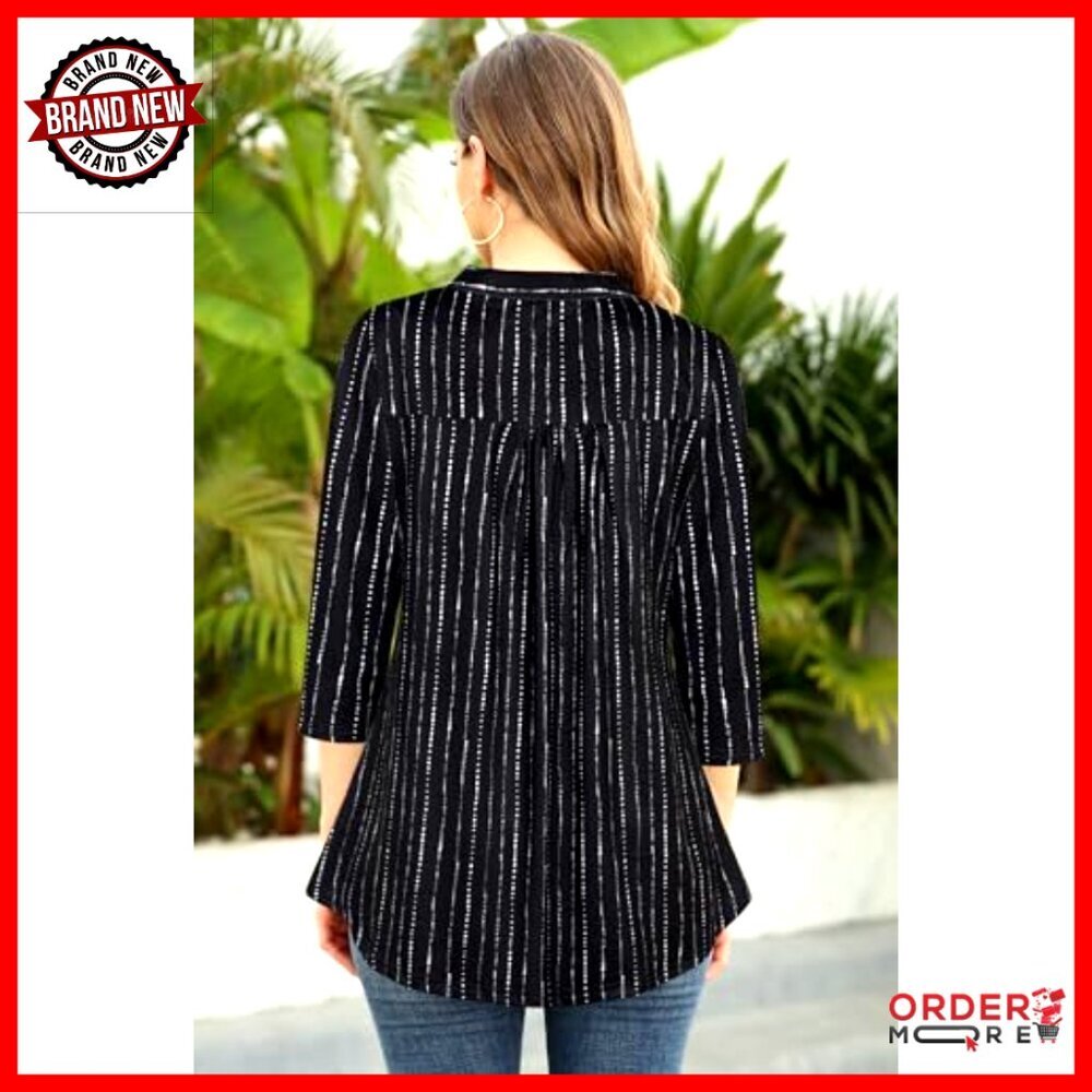 3/4 Sleeve V-Neck Chiffon Blouse Work Casual Tunic Top - Picture 4 of 7